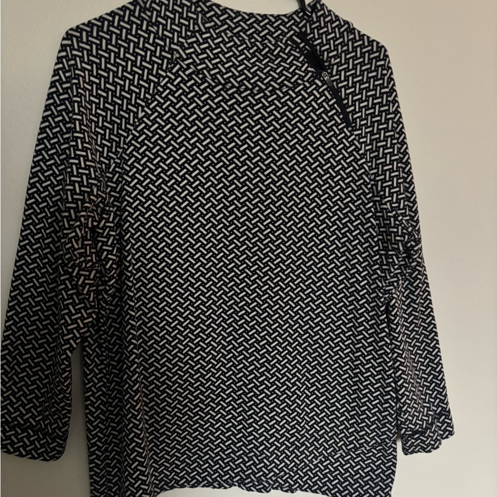 Talbots Navy and  White Geometric Knit Top
